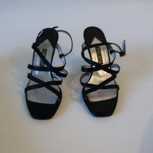 Womens Escada Black Satin Strappy Heels 8 *